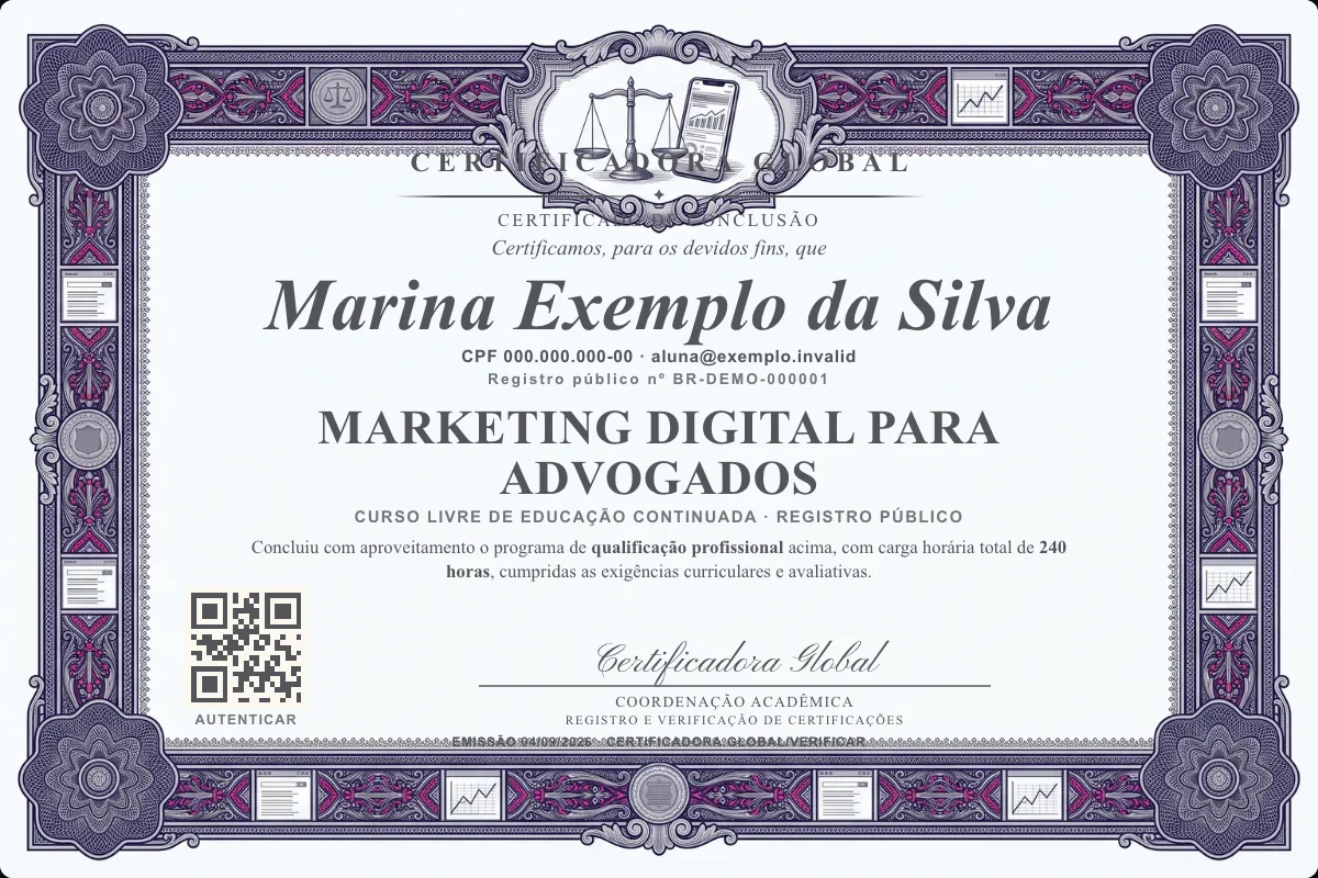 Capa do curso Marketing Digital para Advogados