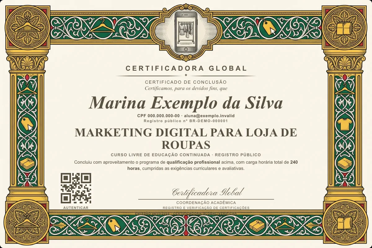 Capa do curso Marketing Digital para Loja de Roupas