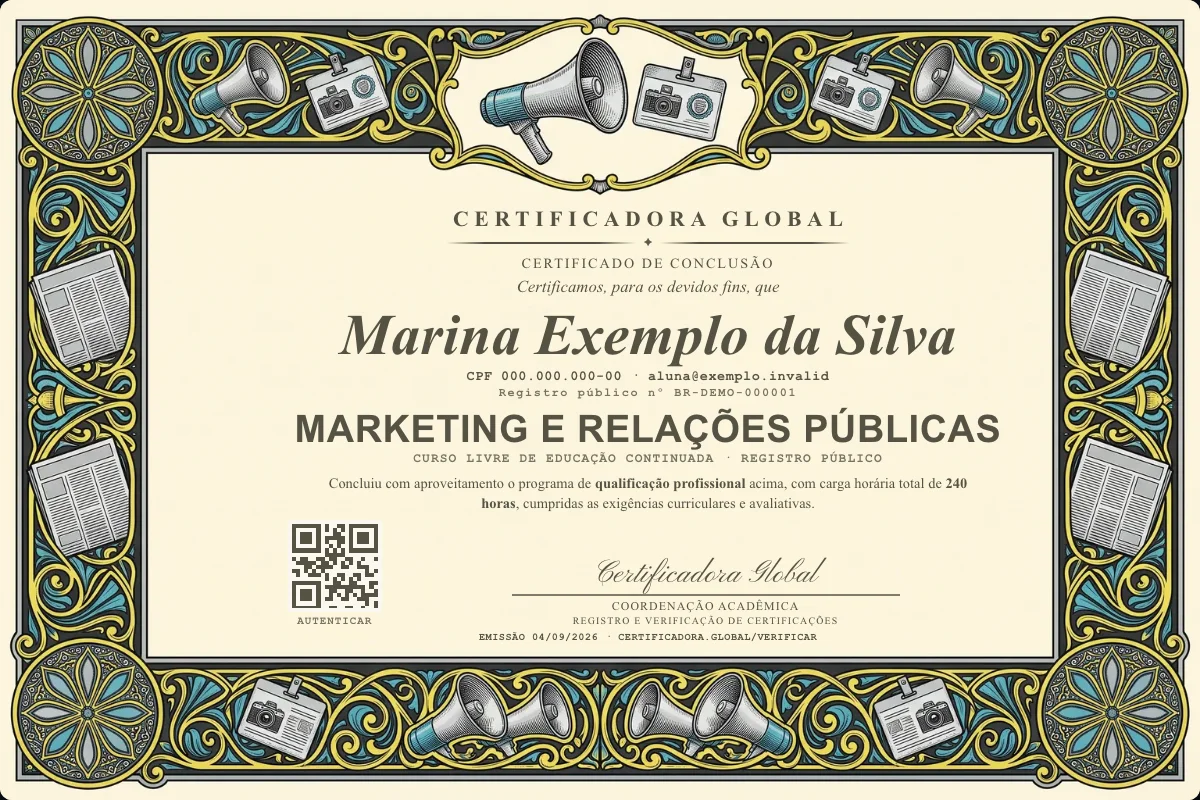 Capa do curso Marketing e Relações Públicas