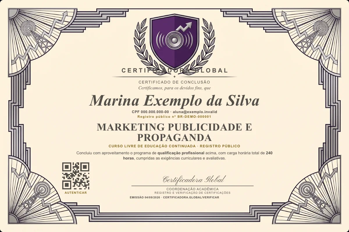 Capa do curso Marketing Publicidade e Propaganda