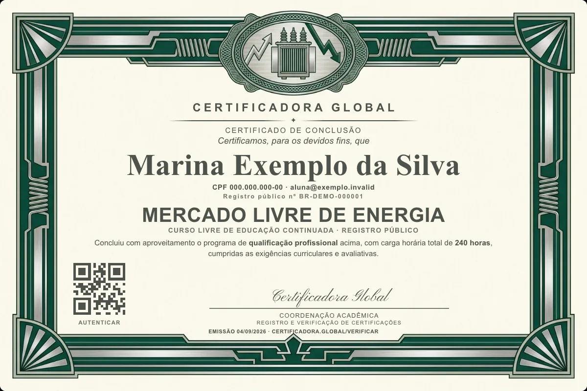 Capa do curso Mercado Livre de Energia