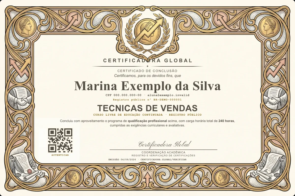 Capa do curso Tecnicas de Vendas
