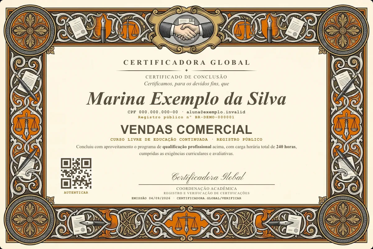 Capa do curso Vendas Comercial