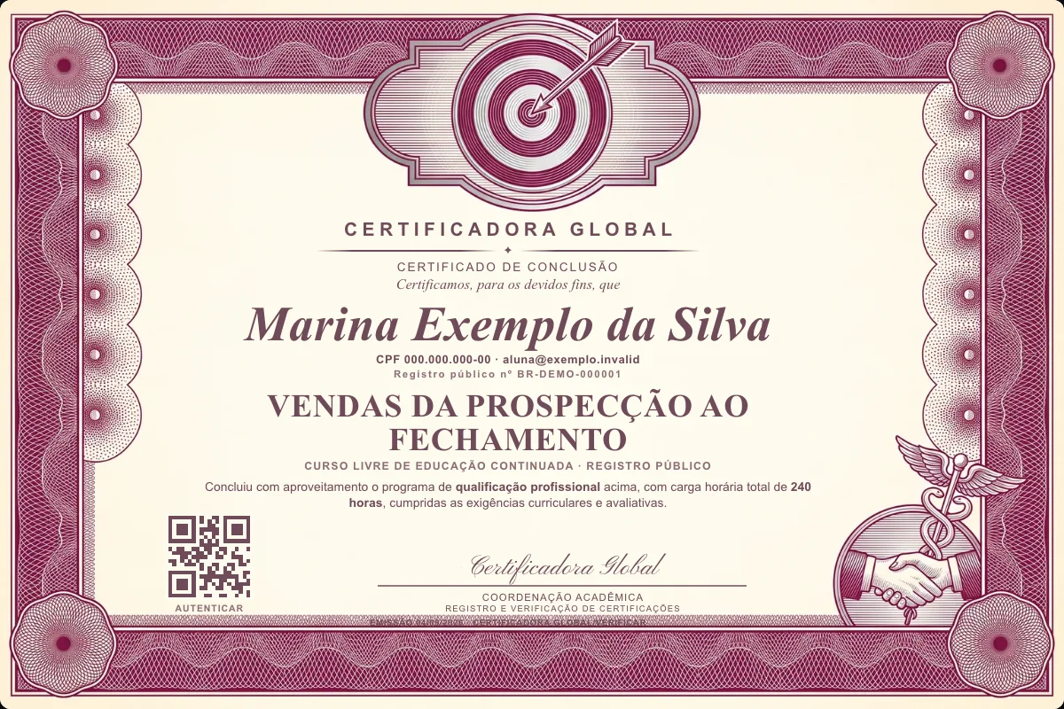 Capa do curso Vendas da Prospecção ao Fechamento