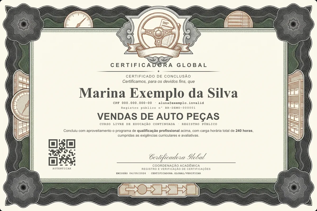 Capa do curso Vendas de Auto Peças