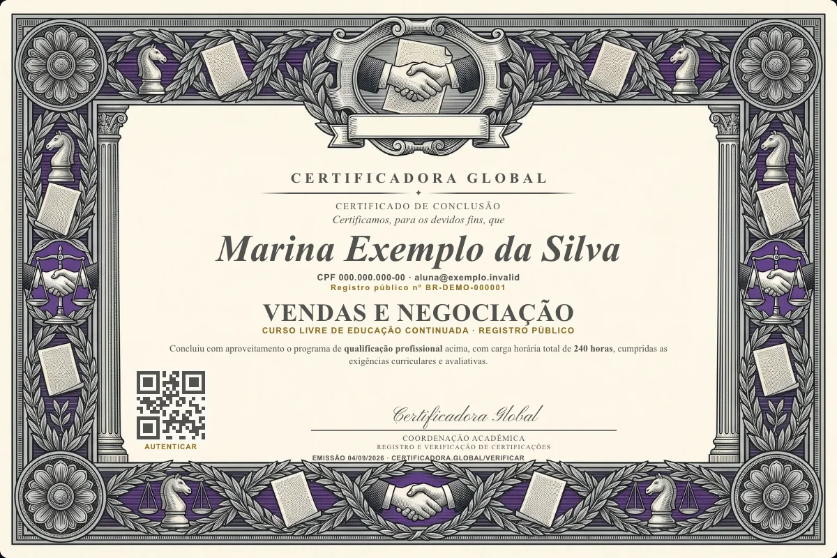 Capa do curso Vendas e Negociação