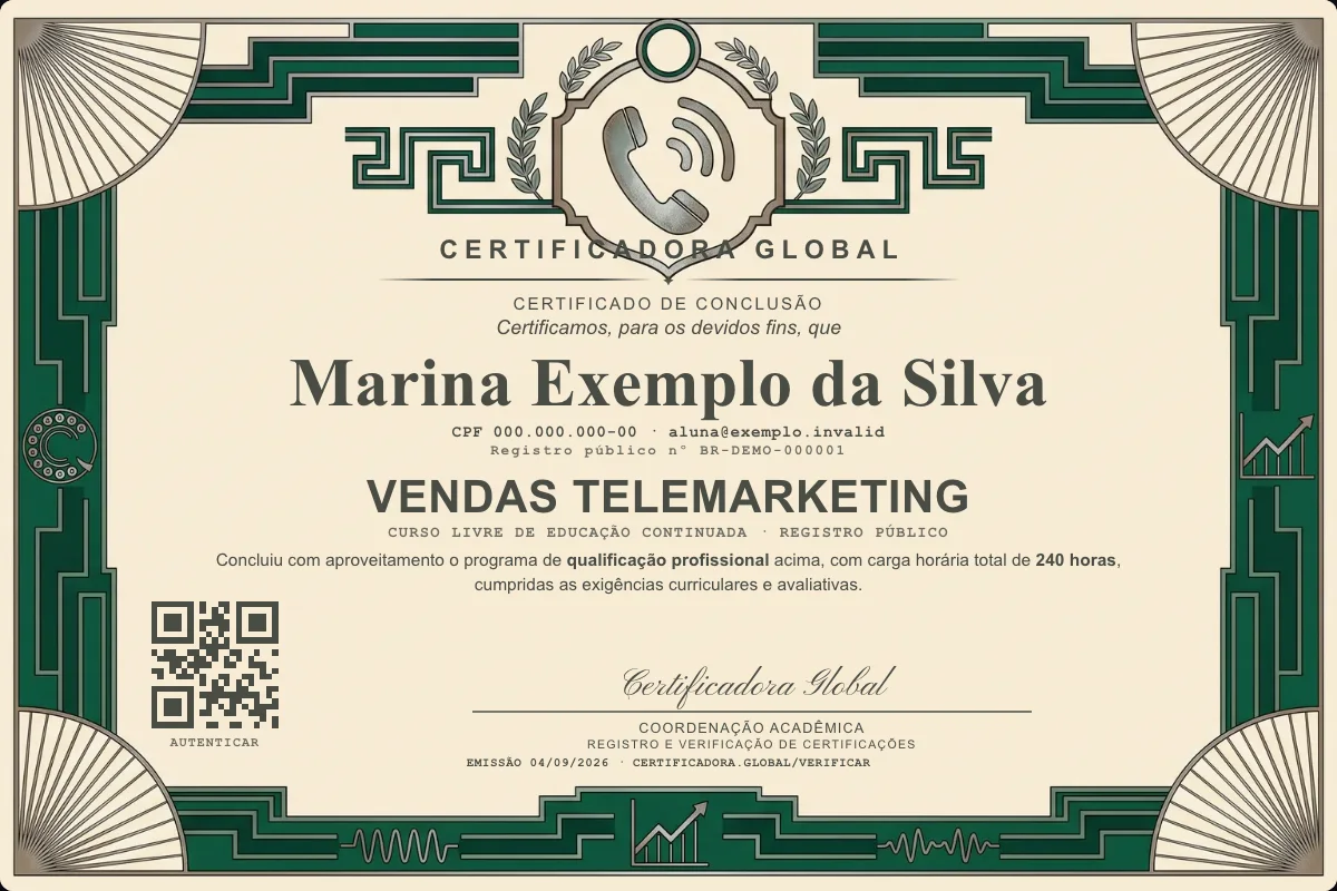 Capa do curso Vendas Telemarketing