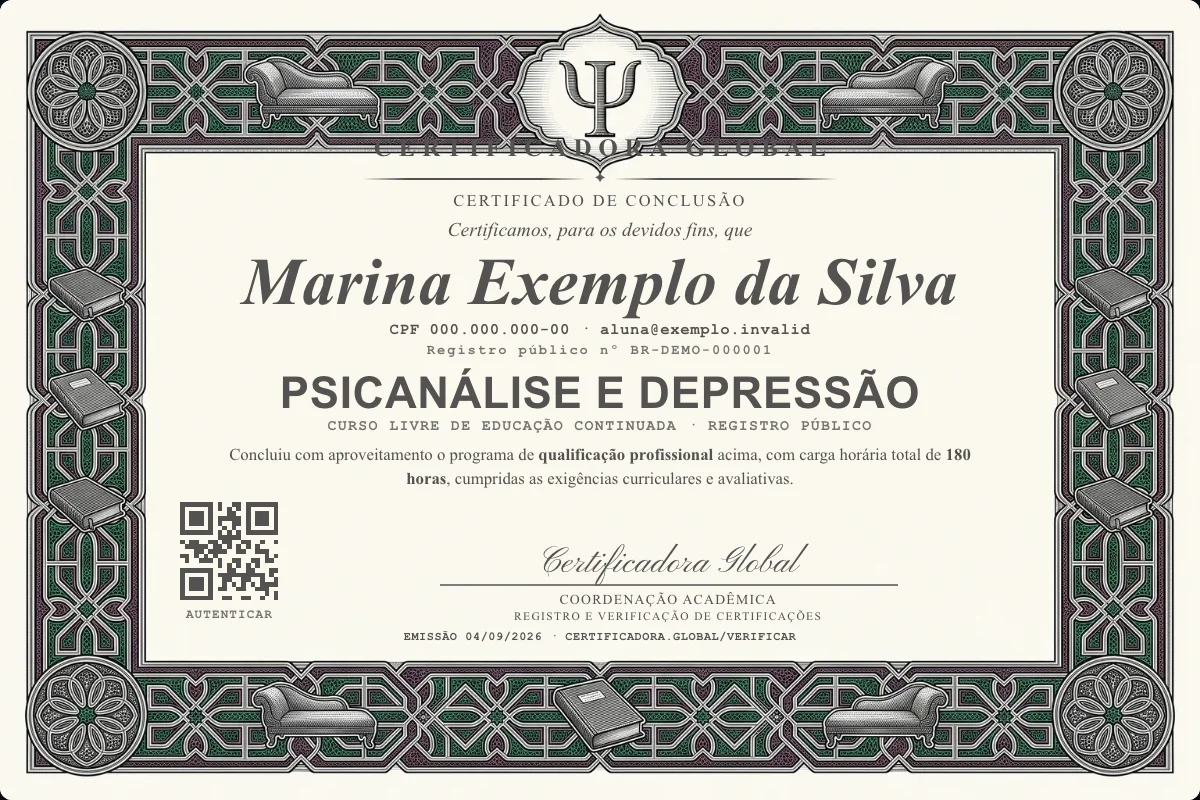 Capa do curso Psicanálise e Depressão
