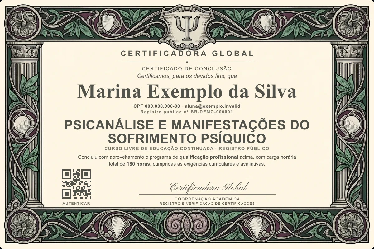 Capa do curso Psicanálise e Manifestações do Sofrimento Psíquico