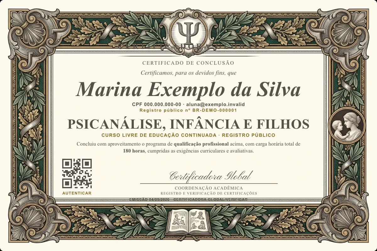 Capa do curso Psicanálise, Infância e Filhos