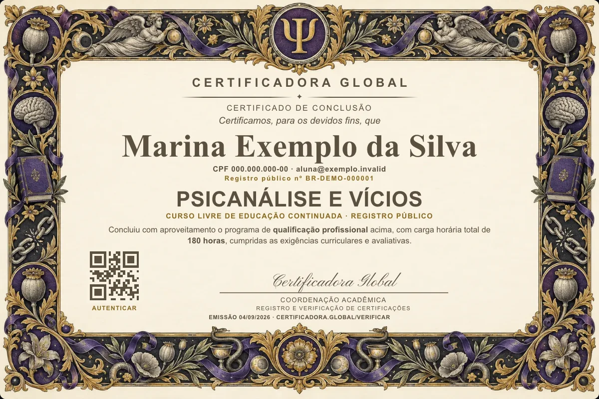 Capa do curso Psicanálise e Vícios