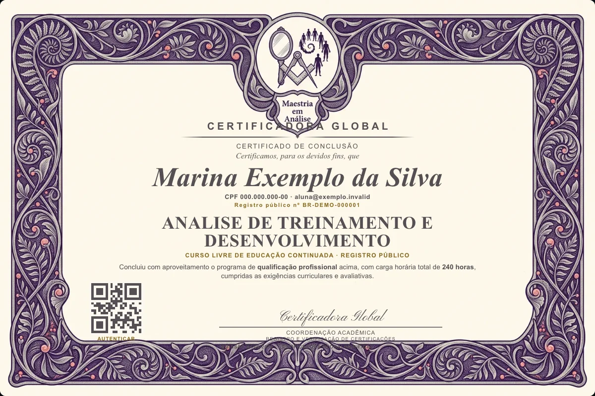 Capa do curso Analise de Treinamento e Desenvolvimento