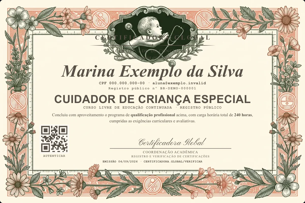 Capa do curso Cuidador de Criança Especial