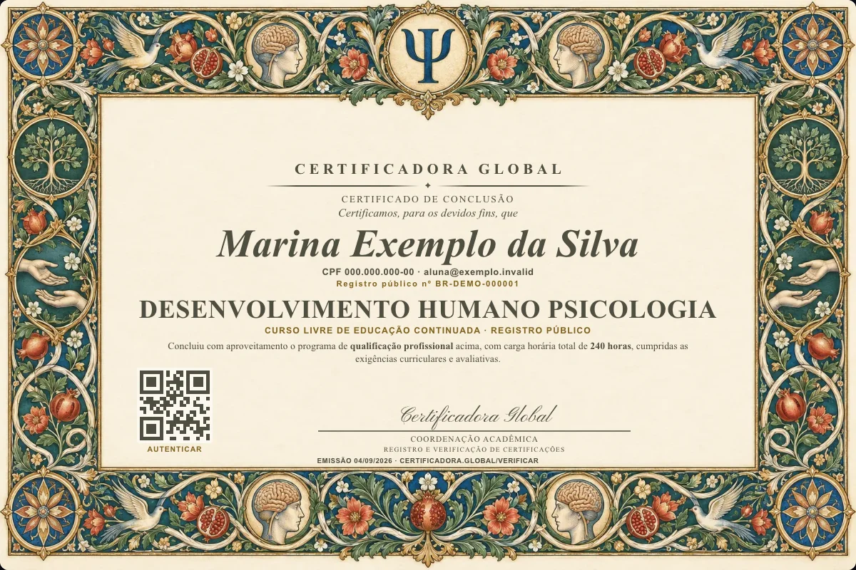 Capa do curso Desenvolvimento Humano Psicologia