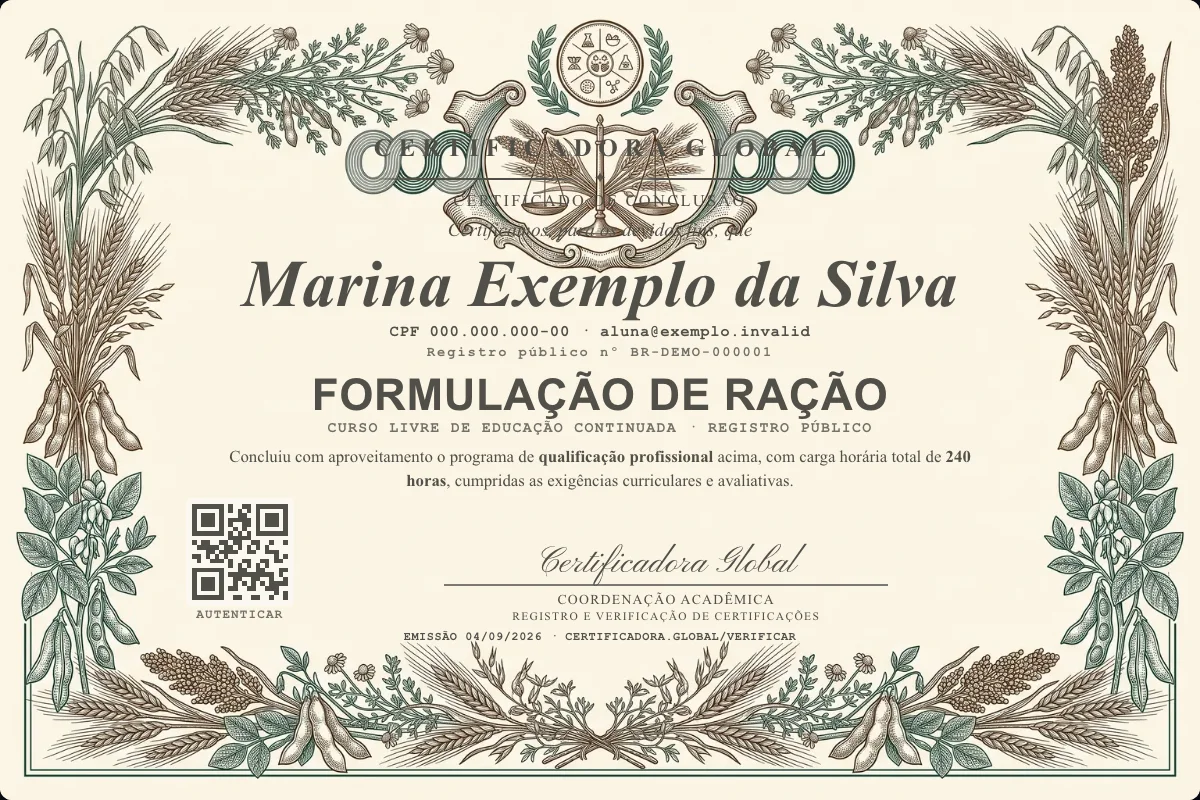 Capa do curso Formulação de Ração