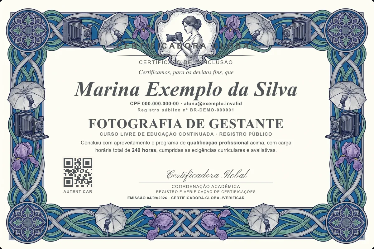 Capa do curso Fotografia de Gestante