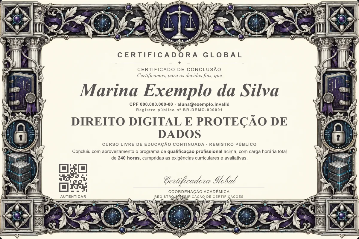 Capa do curso Direito Digital e Proteção de Dados