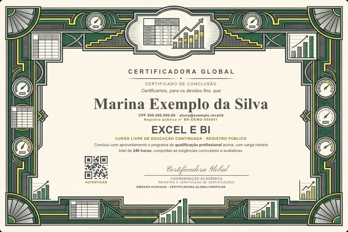 Capa do curso Excel e BI
