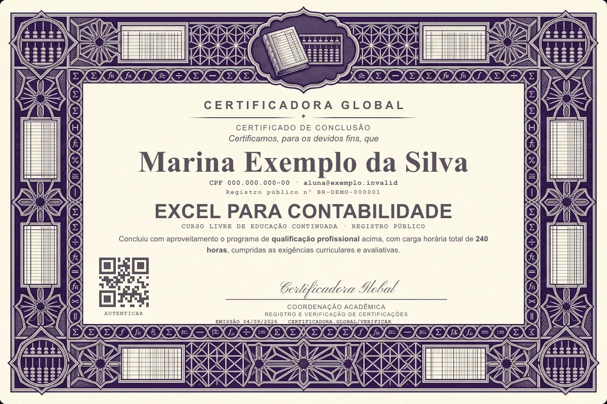 Capa do curso Excel para Contabilidade