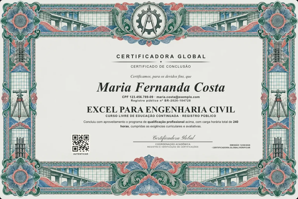 Capa do curso Excel para Engenharia Civil