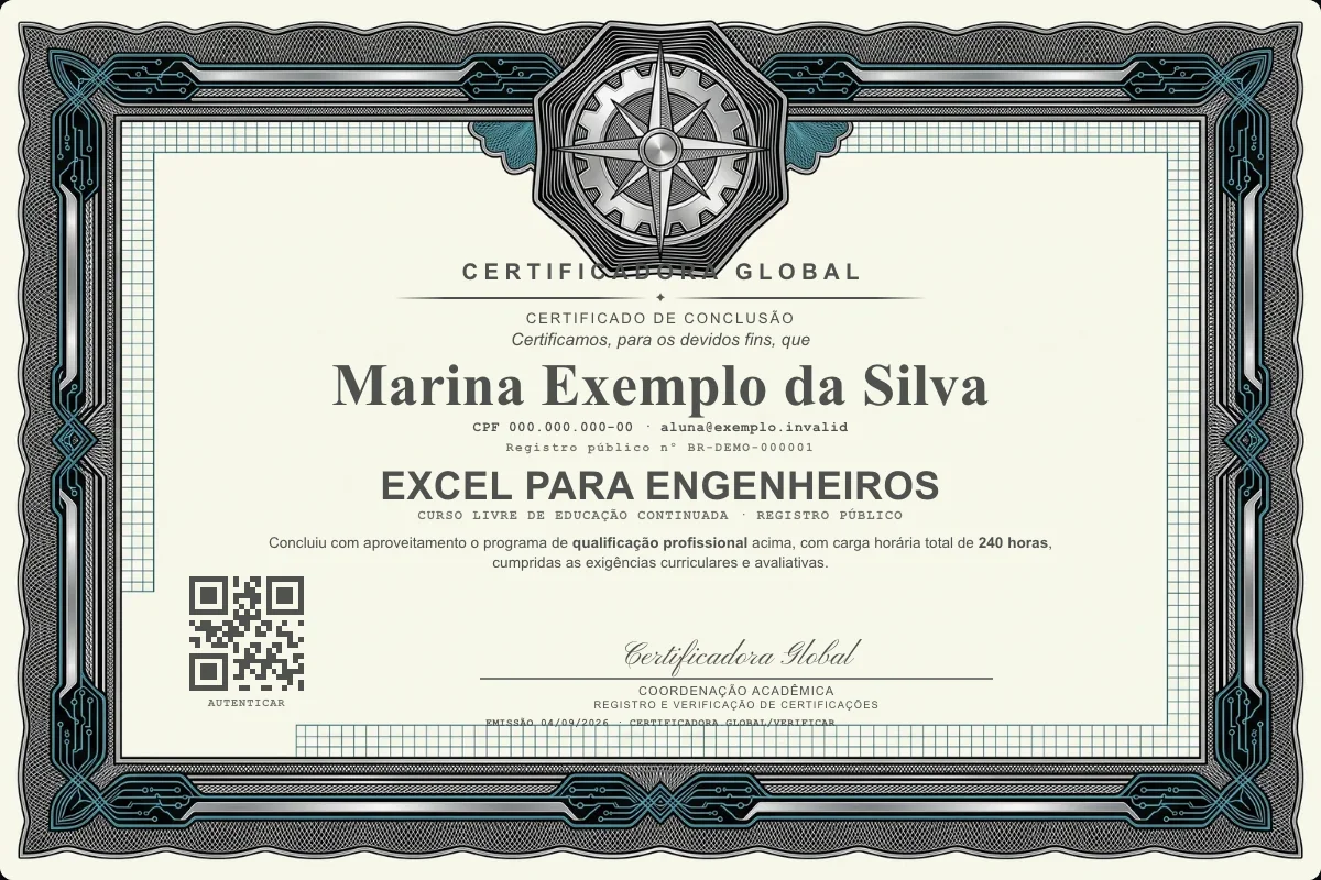 Capa do curso Excel para Engenheiros