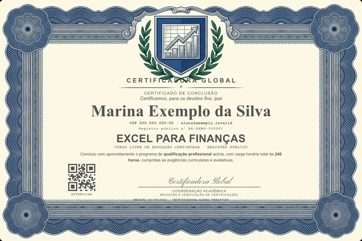 Capa do curso Excel para Finanças