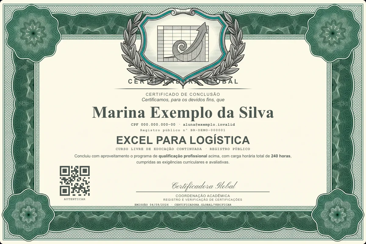 Capa do curso Excel para Logística