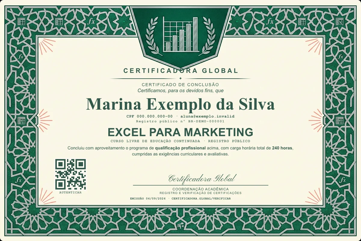 Capa do curso Excel para Marketing