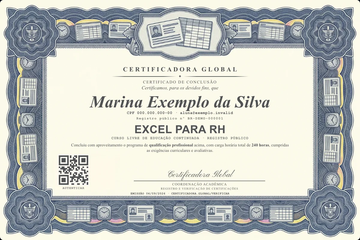 Capa do curso Excel para RH