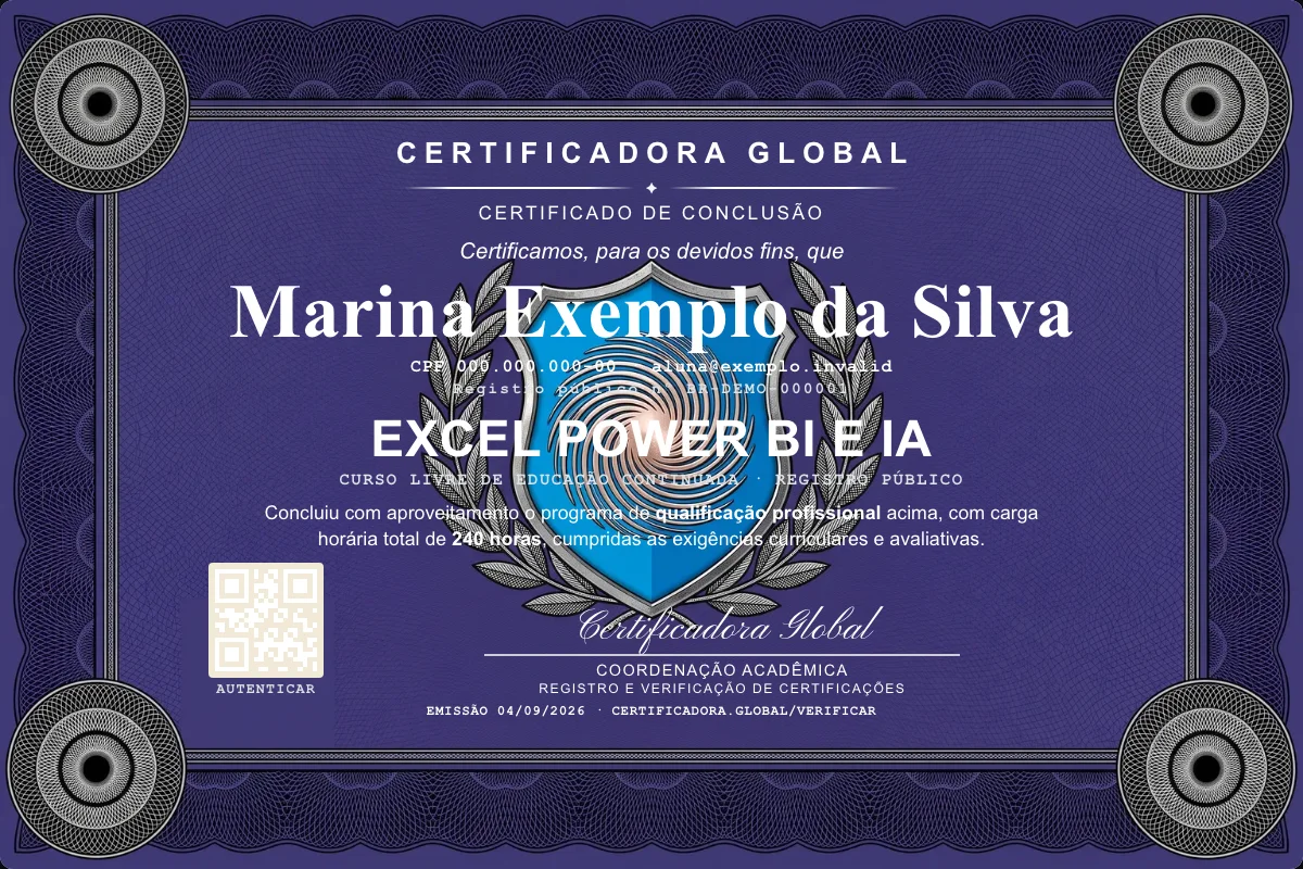 Capa do curso Excel Power BI e IA