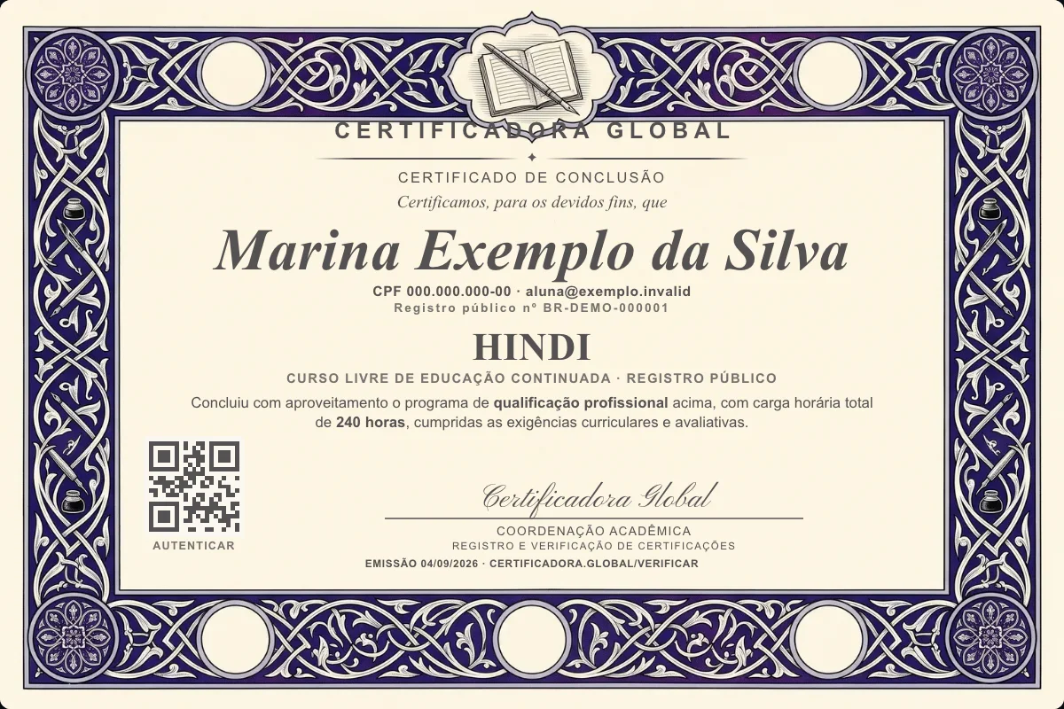 Capa do curso Hindi