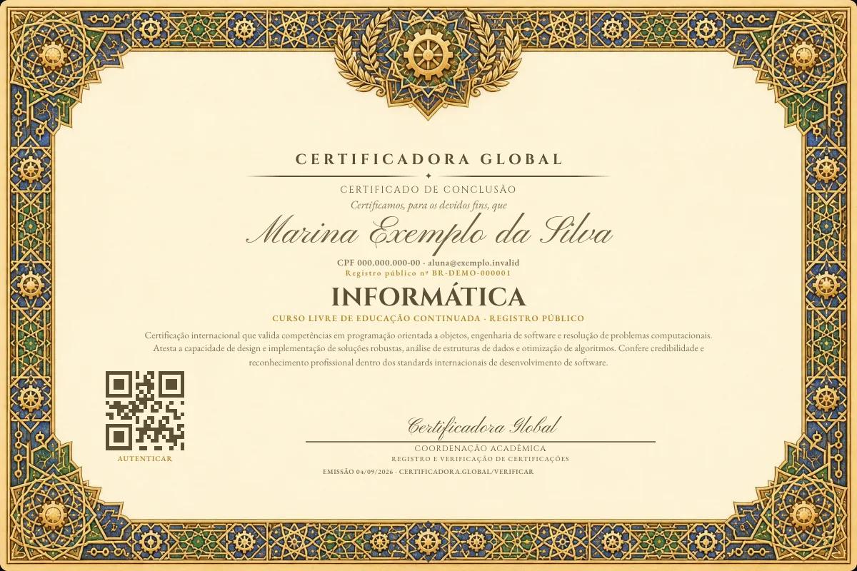 Certificado real do curso Informática