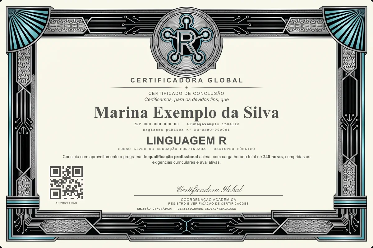 Capa do curso Linguagem R