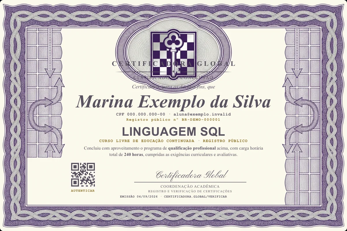 Capa do curso Linguagem SQL