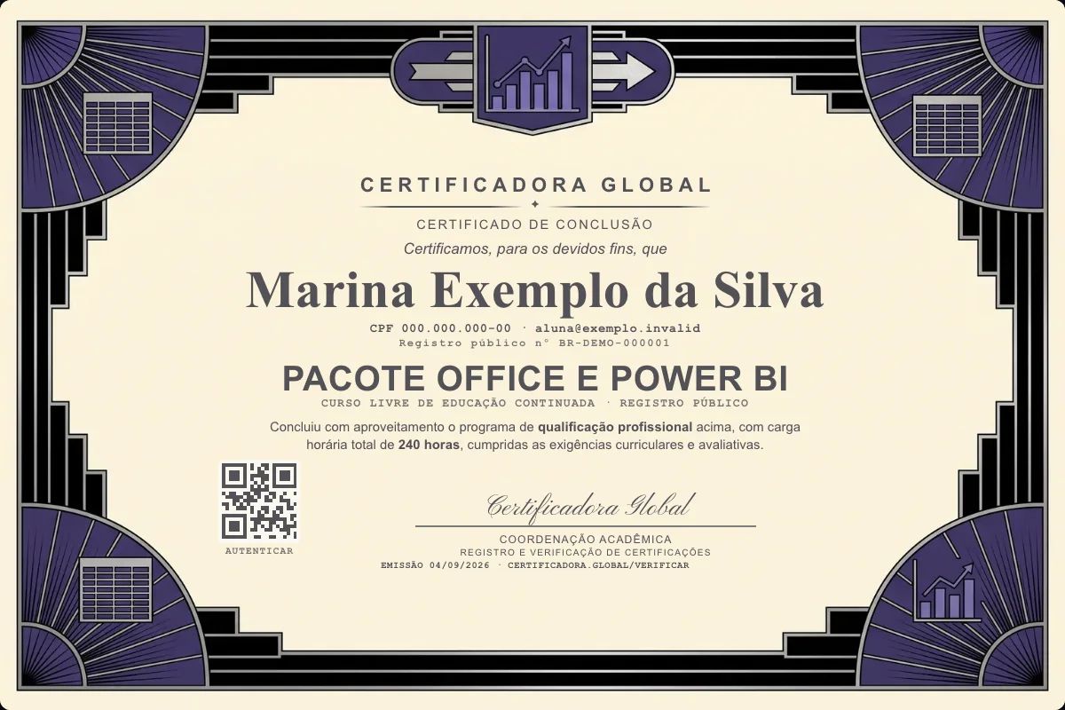 Capa do curso Pacote Office e Power BI