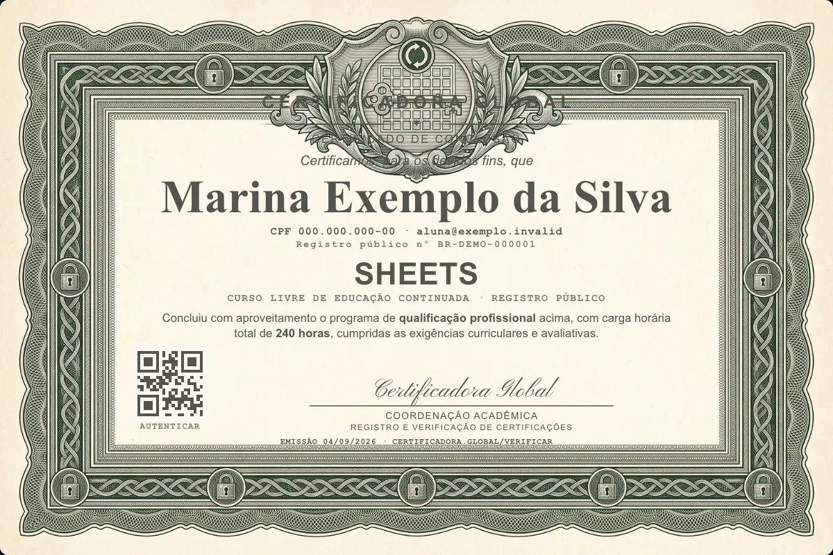 Capa do curso Sheets