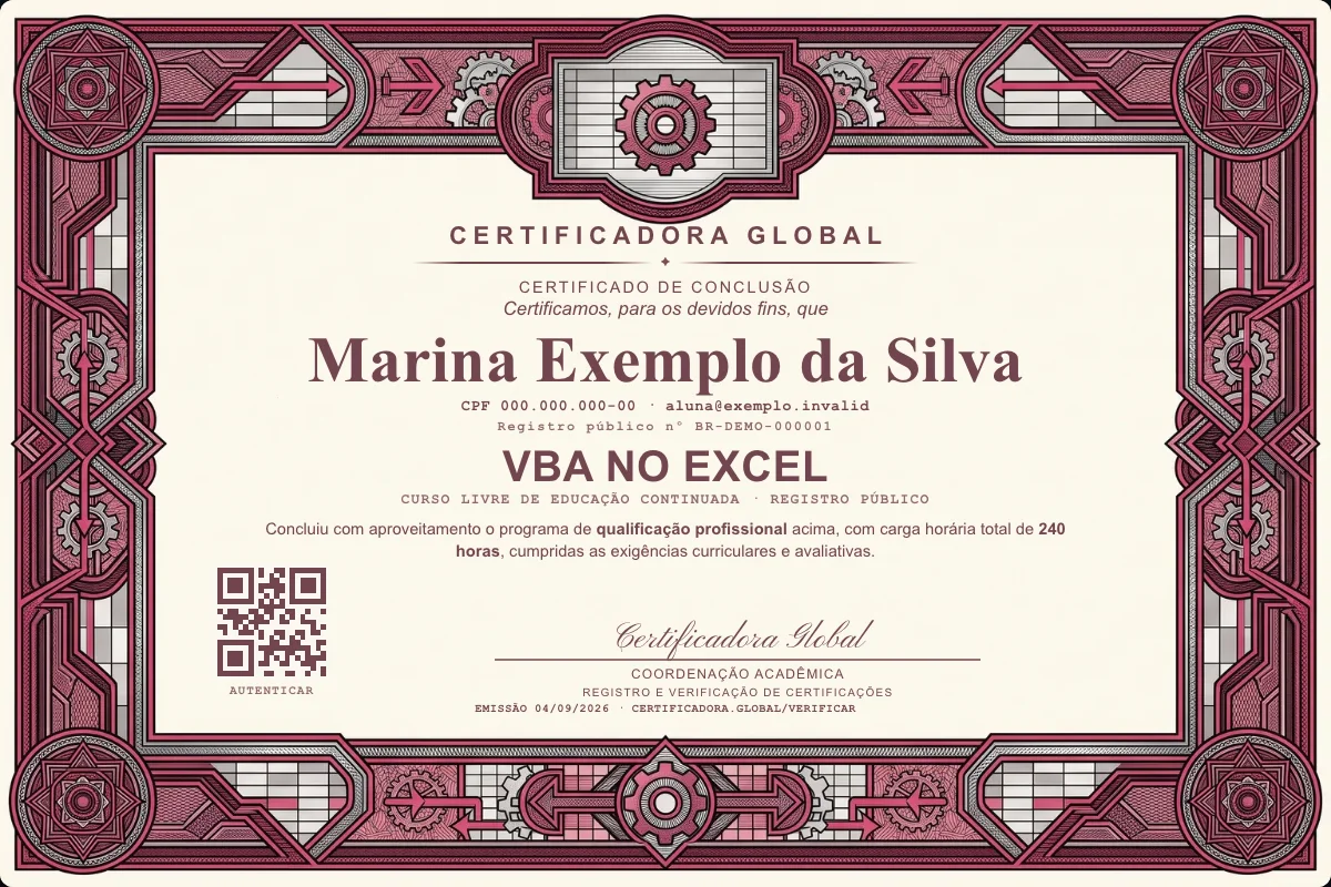 Capa do curso VBA no Excel