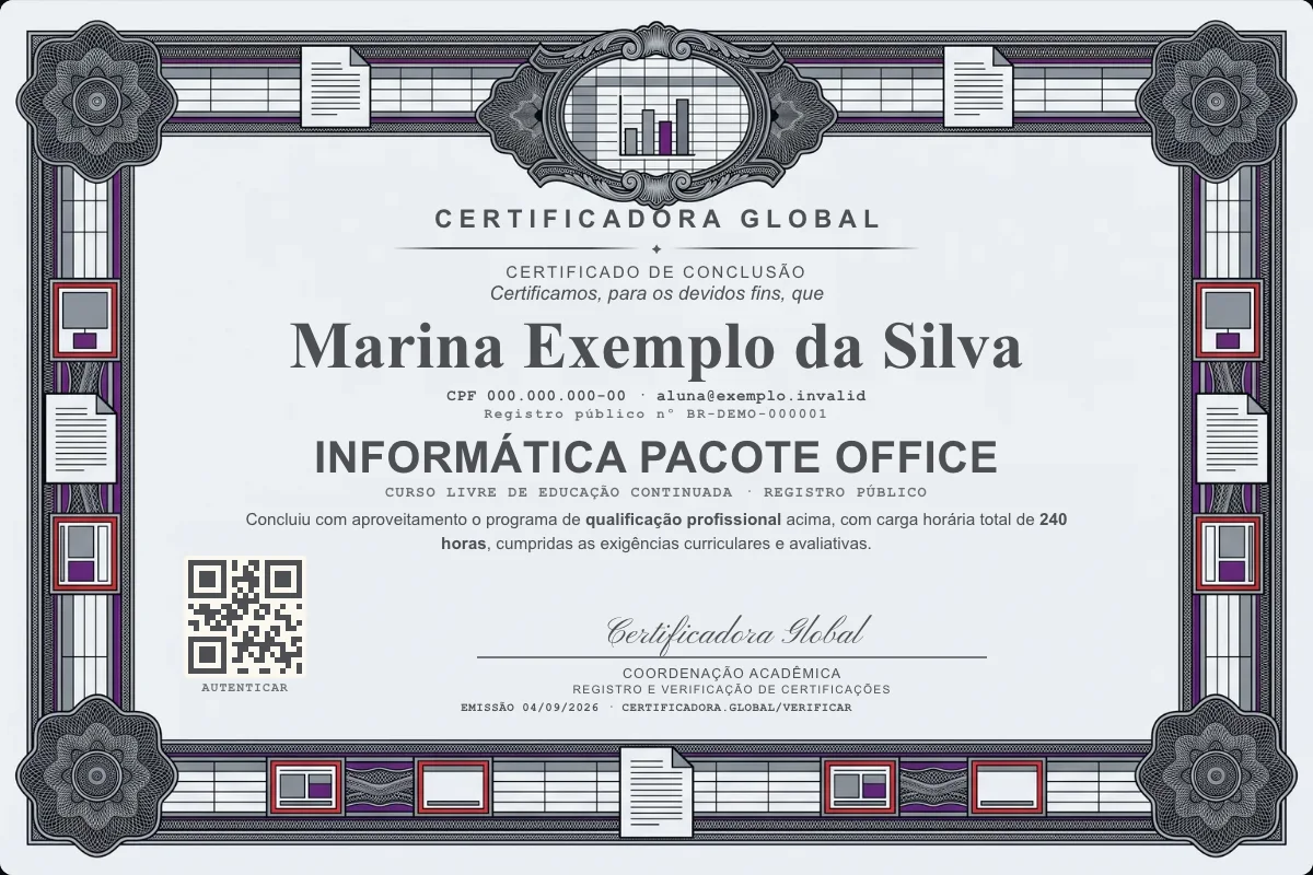 Capa do curso Informática Pacote Office