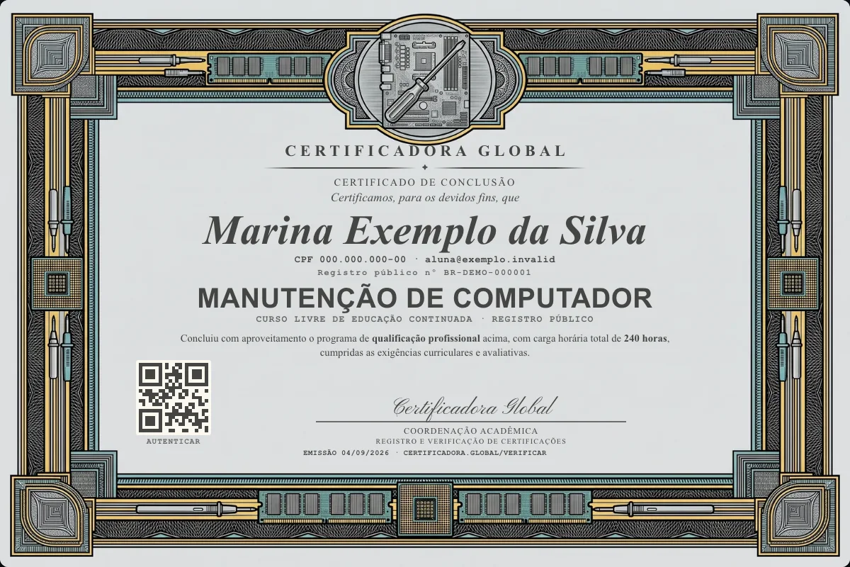 Capa do curso Manutenção de Computador