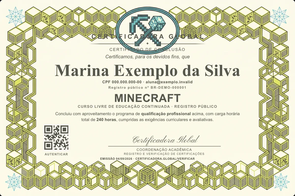 Capa do curso Minecraft