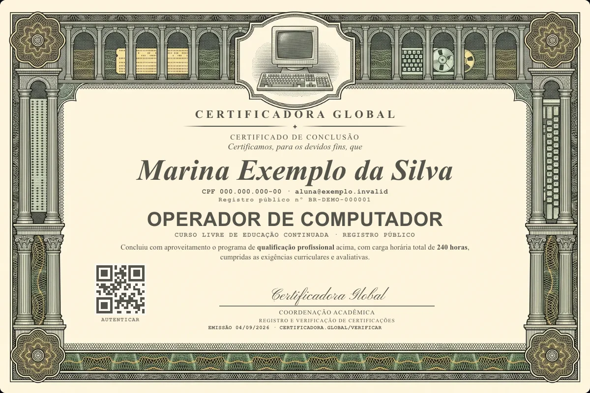 Capa do curso Operador de Computador