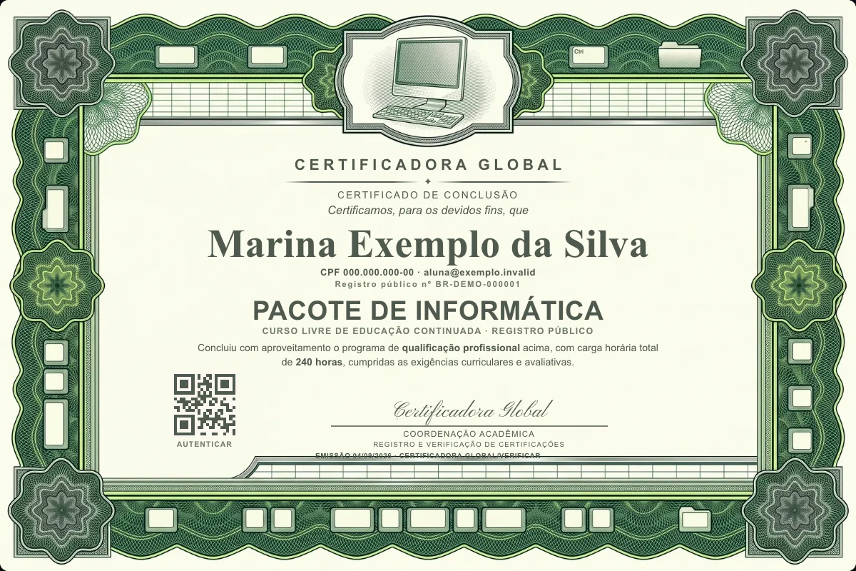 Capa do curso Pacote de Informática