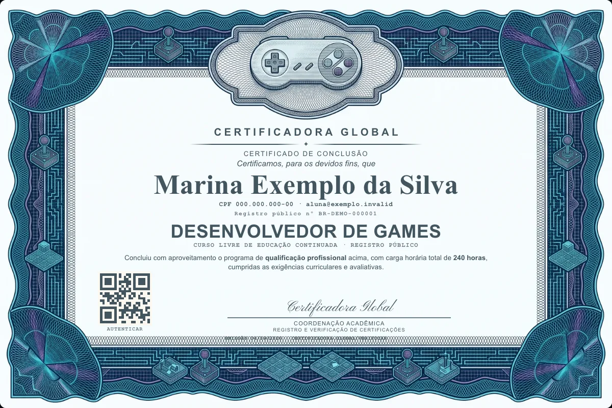 Capa do curso Desenvolvedor de Games