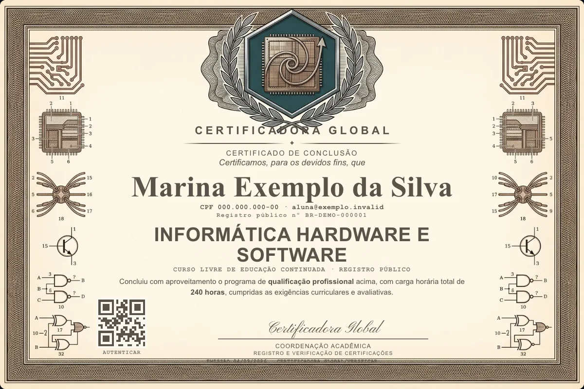 Capa do curso Informática Hardware e Software