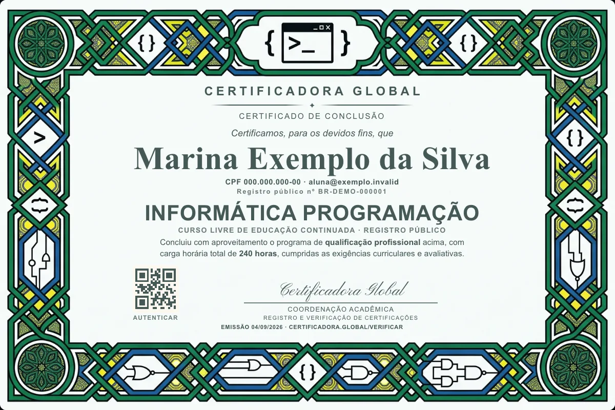 Capa do curso Informática Programação