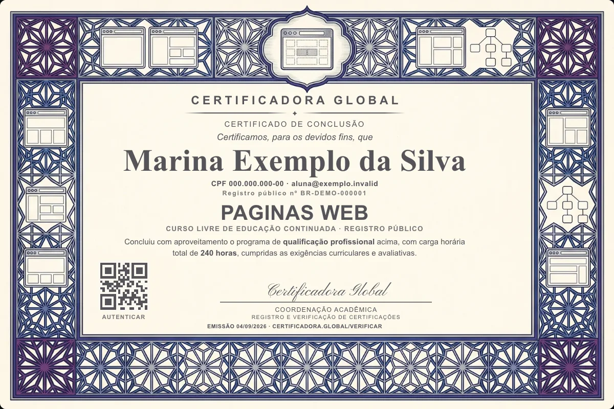 Capa do curso Paginas Web