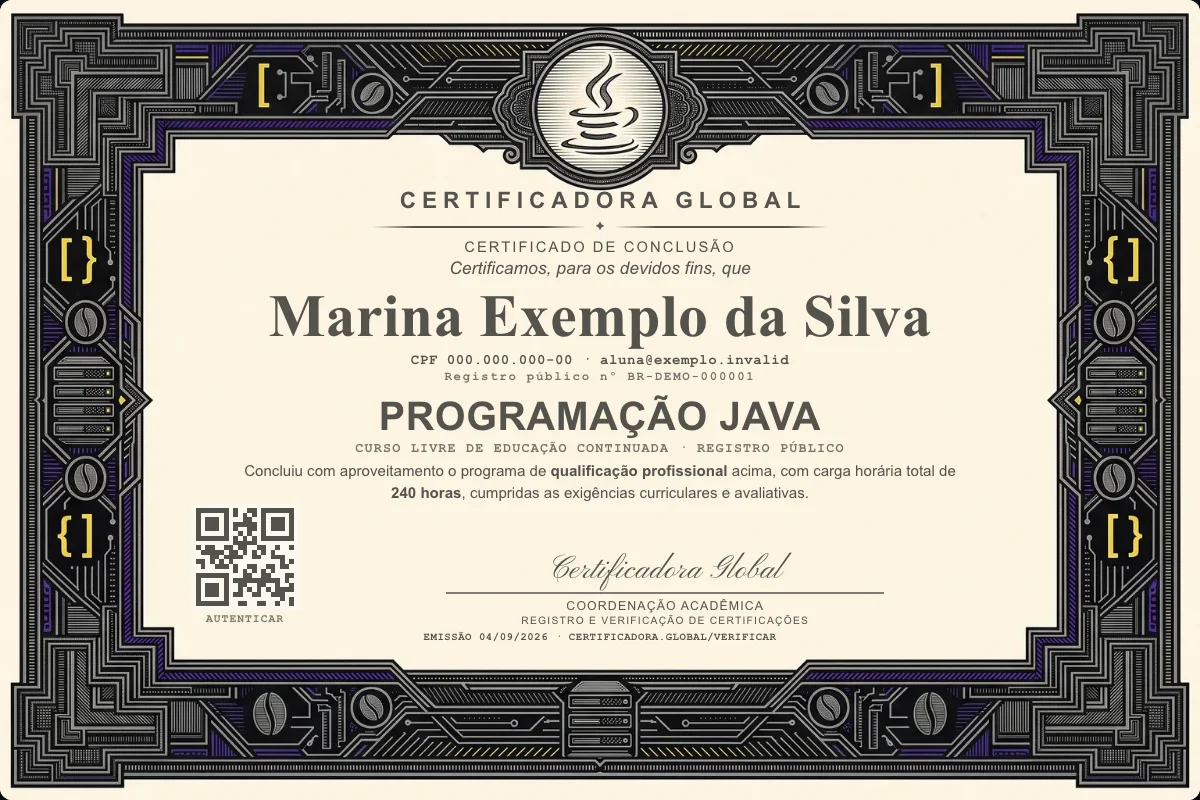 Capa do curso Programação Java