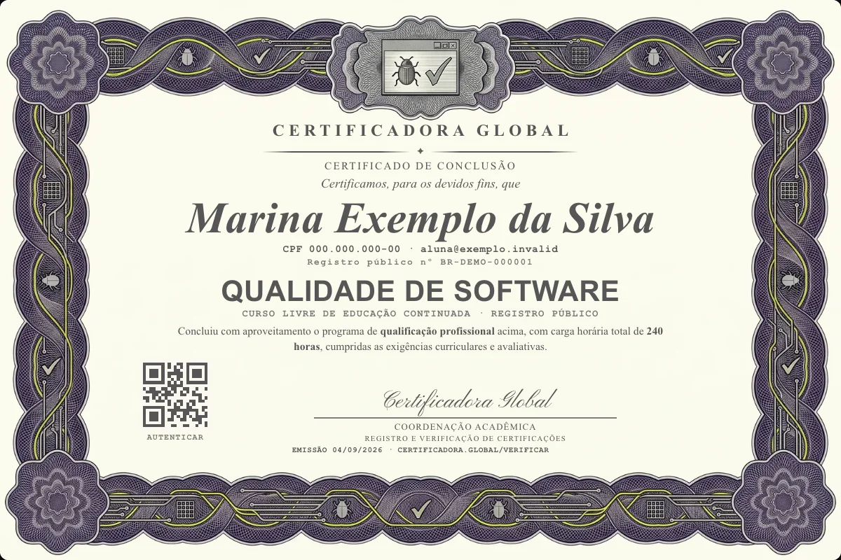 Capa do curso Qualidade de Software