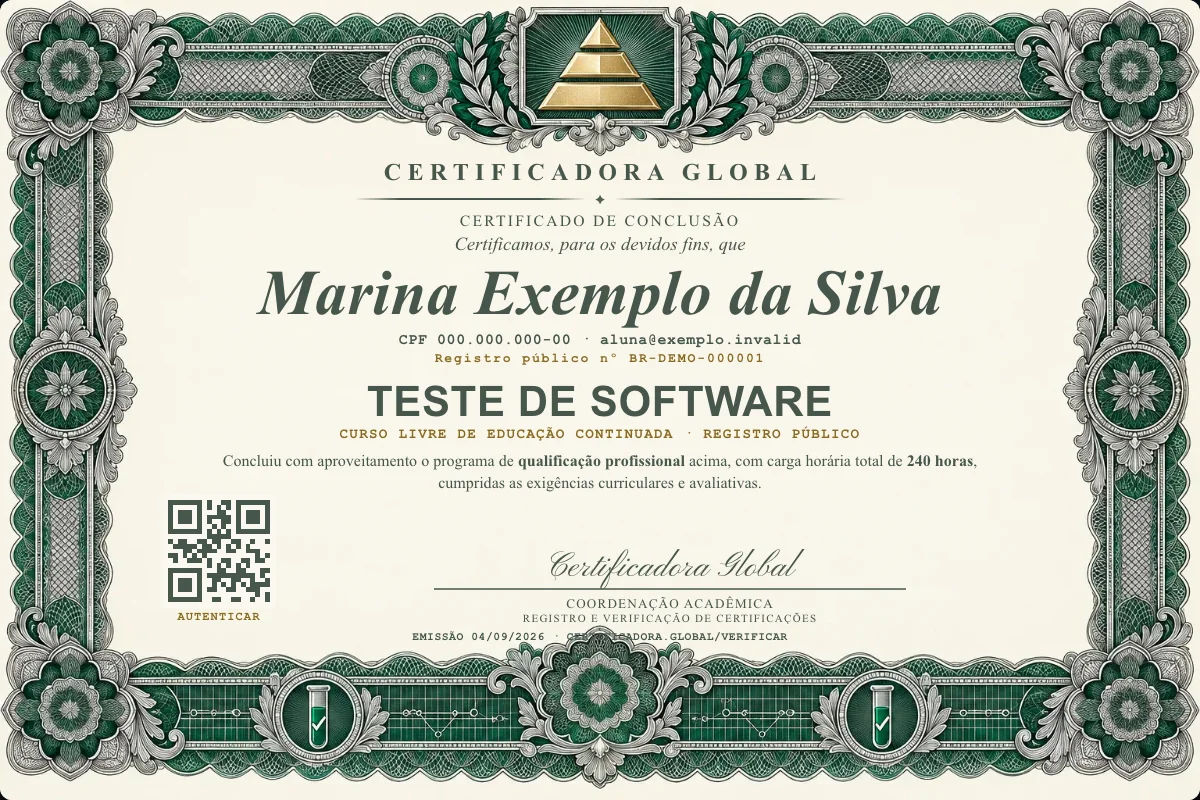 Capa do curso Teste de Software