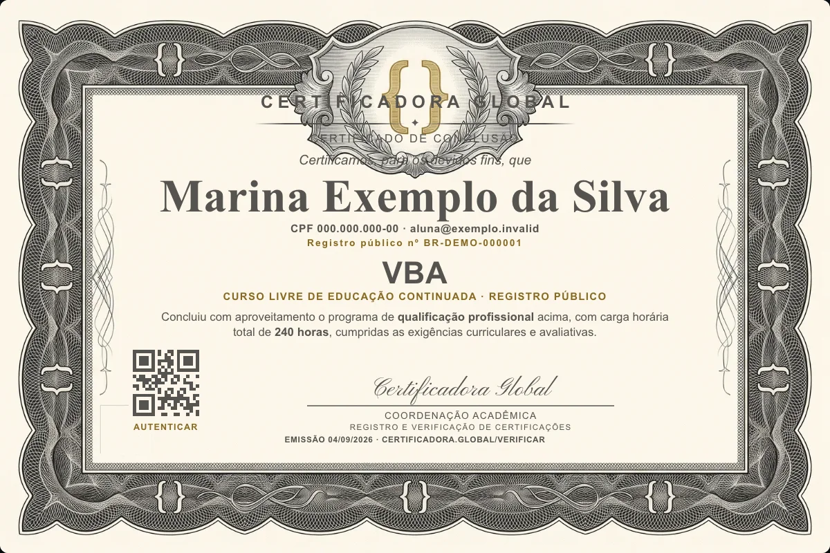 Capa do curso VBA